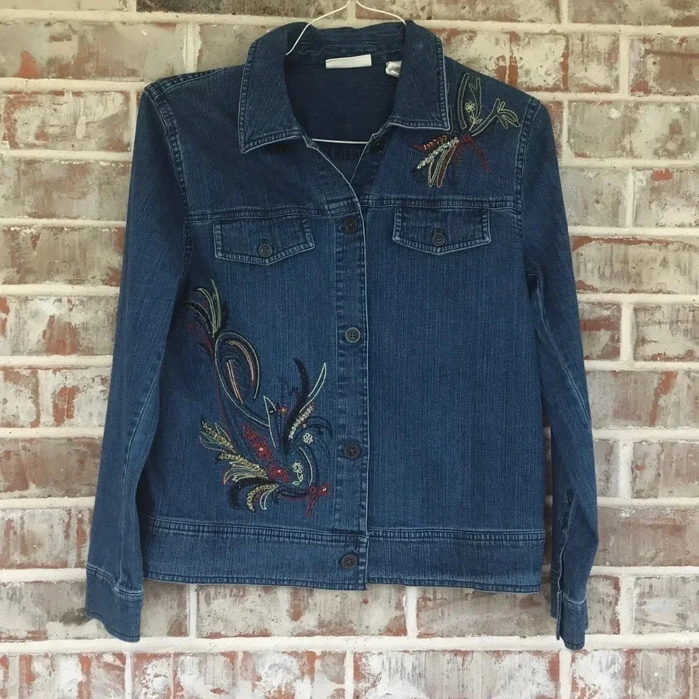 Marsh‎ Landing Blue Embroidered Beaded Denim Jacket